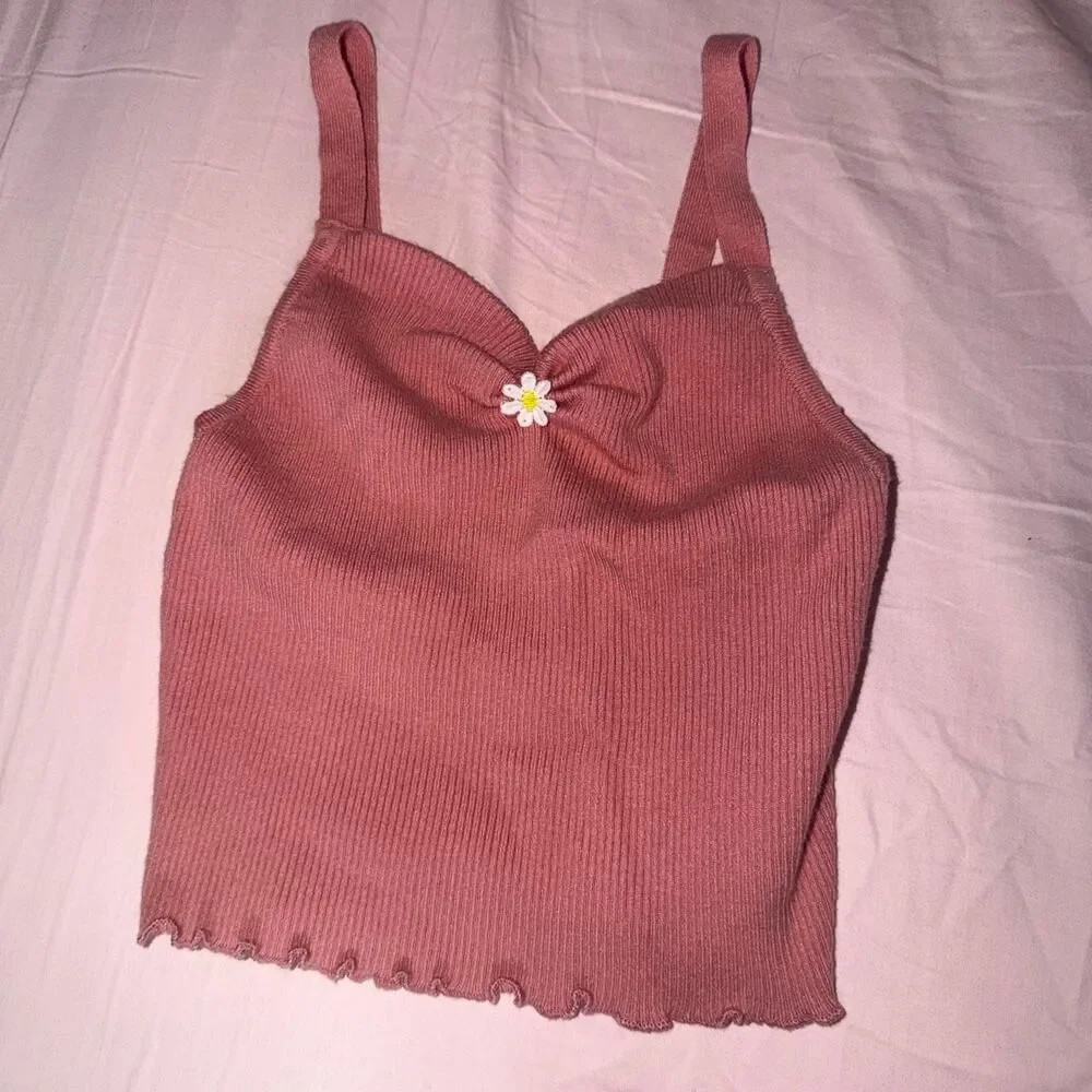 Pink Sweater Tank with Daisy Applique